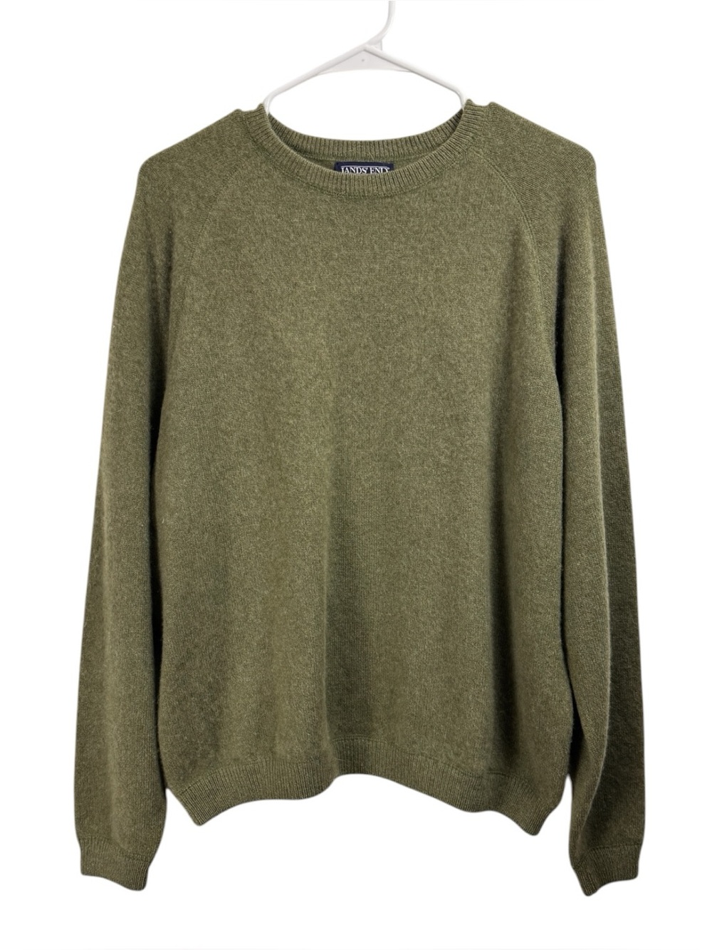 Lands End Size XL 18-20 100% Cashmere Crew Neck Sweater Olive Green Outdoor